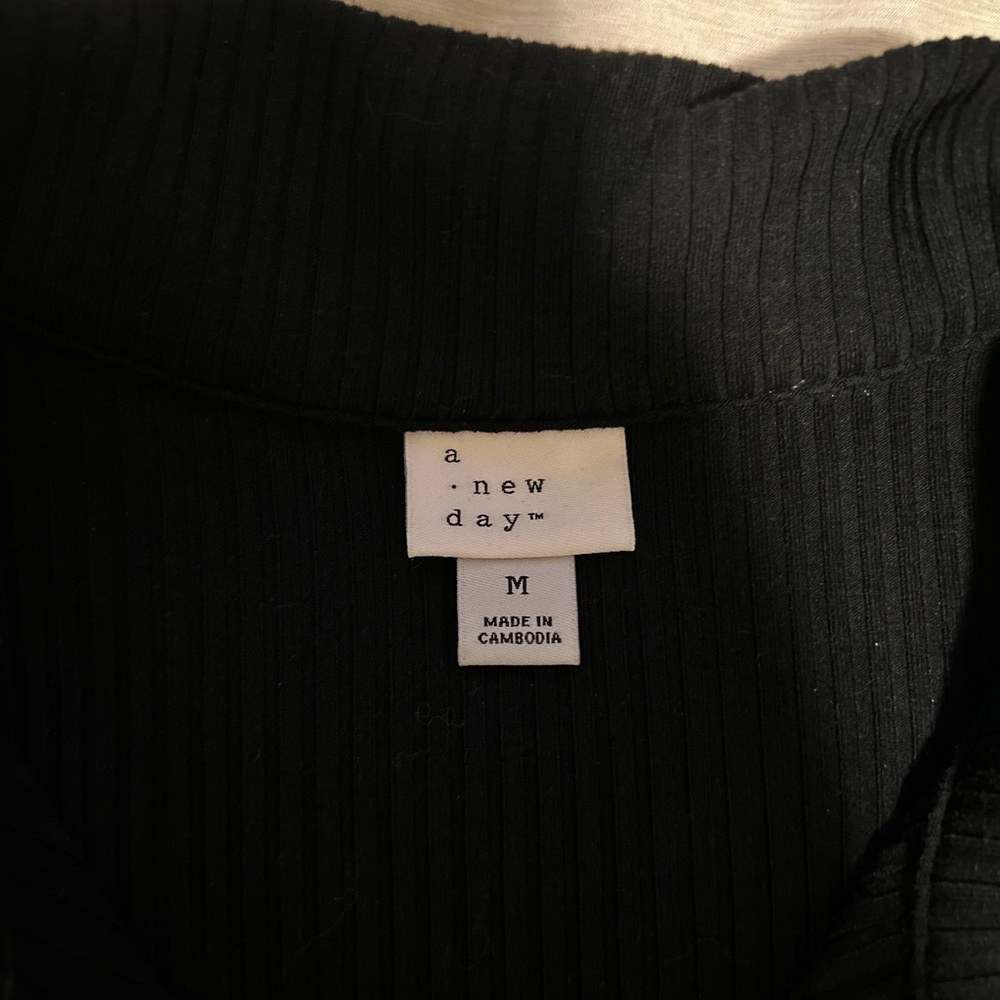 Black Ribbed Polo with Buttons - Picture 2 of 3